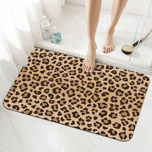 Leopard Print Bath Mat Rugs 16 x 24 Inch Diatomaceous Earth Doormat Non-Slip Absorbent for Bathroom Kitchen Floor Tub and Shower Sink