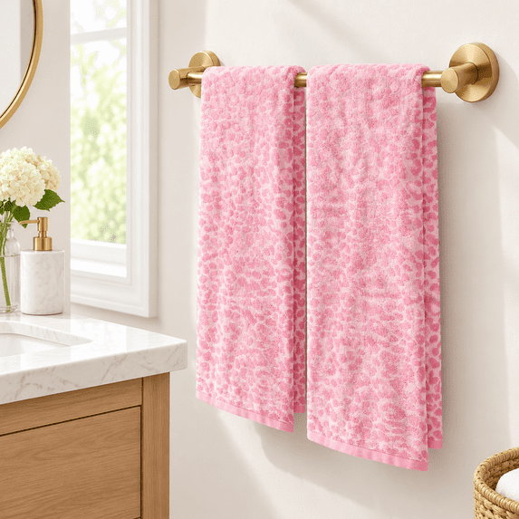 Leopard Print Bath Towel Set Of 2ton-pink - Walmart.com