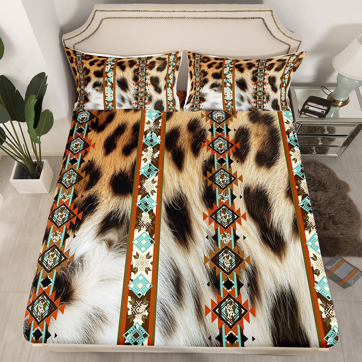 Leopard Print Bed Sheets Cheetah Animal Hide Bedding Set Exotic