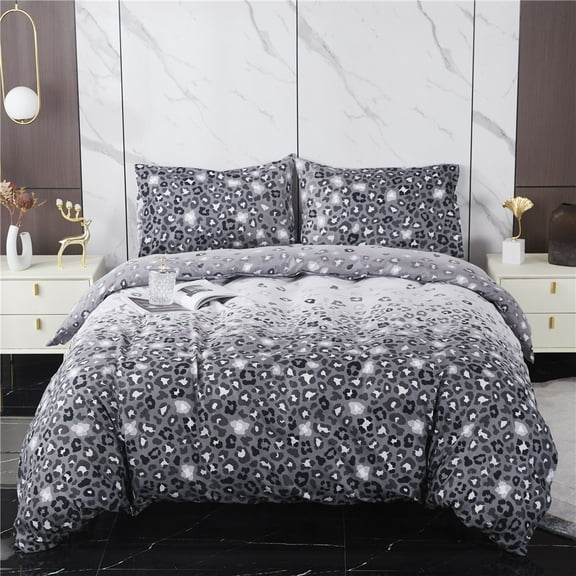 Leopard Print Bedding Cover Set With Pillowcase Grey Home Textiles Bedding Suit Woman Girl Bed Sets,King(90"x104")