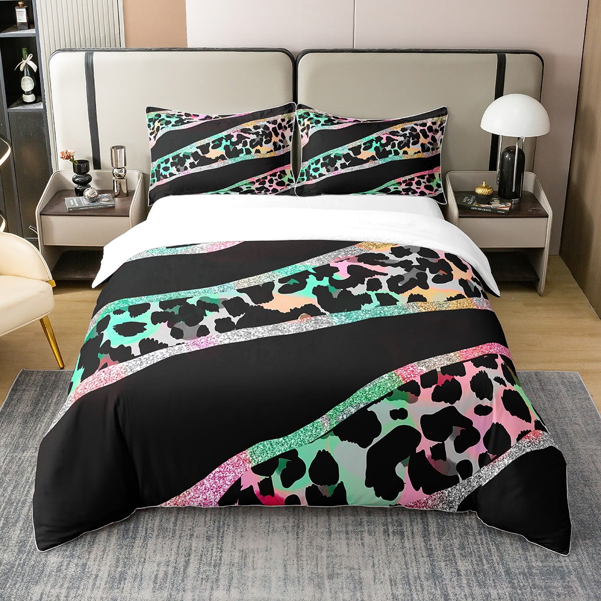 Leopard Print Bedding Set Twin,Blue Black Cheetah Print 100 Cotton