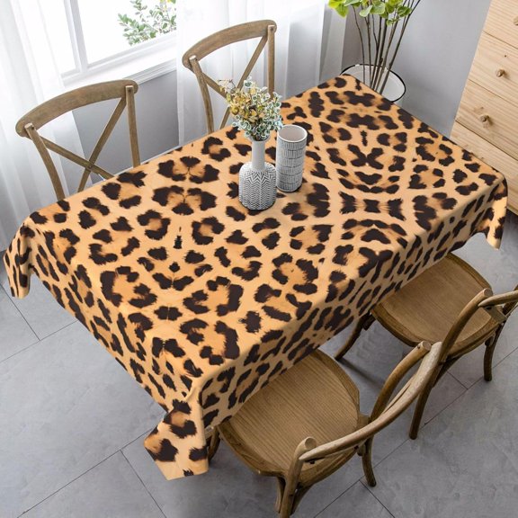 Leopard Print Black Brown Tablecloth Rectangle Table Cloth Washable Table Cover for Decoration Kitchen Dining Room 60x84 Inch