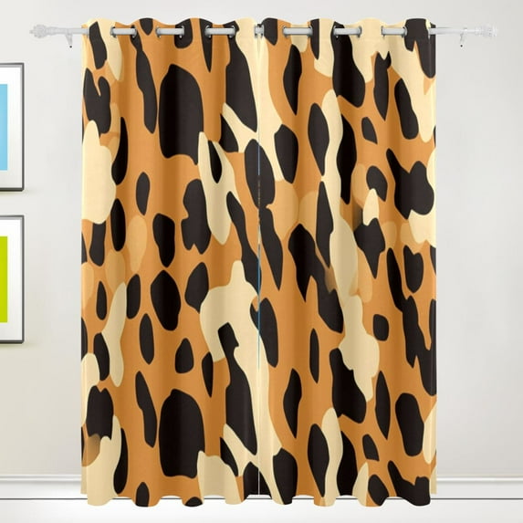 Leopard Print Black Out Curtains 84 Inch Length Curtains for Sliding Glass Doors Bedroom Living Room 2 Pack