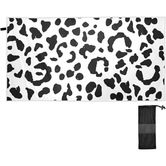 Leopard Print Black White Beach Towel 31" x 71", Quick Dry Bath Towel Super Absorbent Lightweight Travel Towel for Beach Yoga Swim Sport Camping Holiday