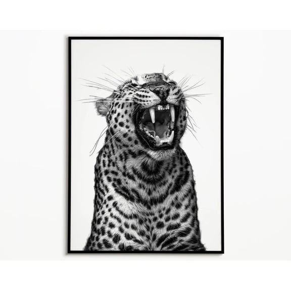 Leopard Print Black and White Animal Art, Unframed Paper Poster 8x10in