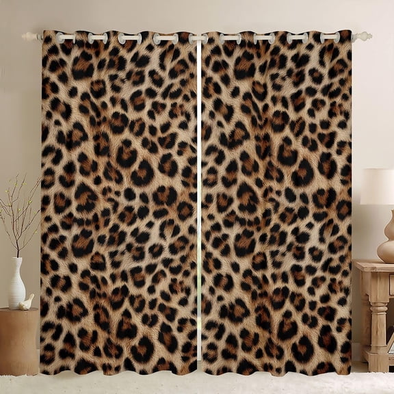 Leopard Print Blackout Curtains 2 Panels,38"x45" Africa Animal Cheetah Darkening Curtains Farmhouse Wildlife Window Treatments Thermal Insulated Dark Brown Geometric Window Drapes