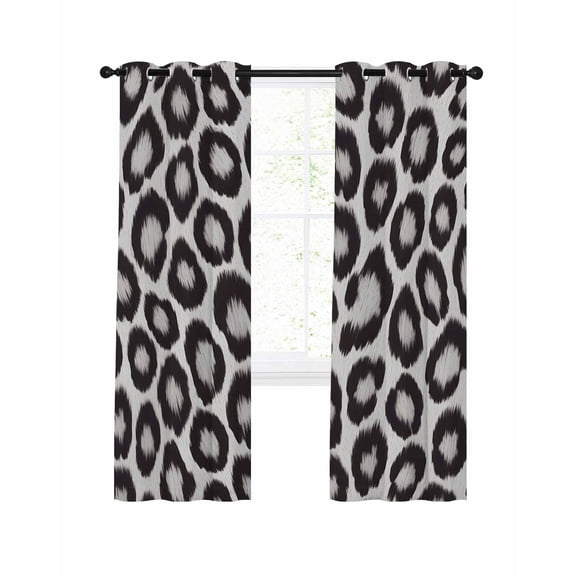 Leopard Print Blackout Curtains 63 Inch Length Black Gray Animal Texture Thermal Insulated Window Curtain Window Drapes 2 Panels for Bedroom Living Room 42"Wx63"L