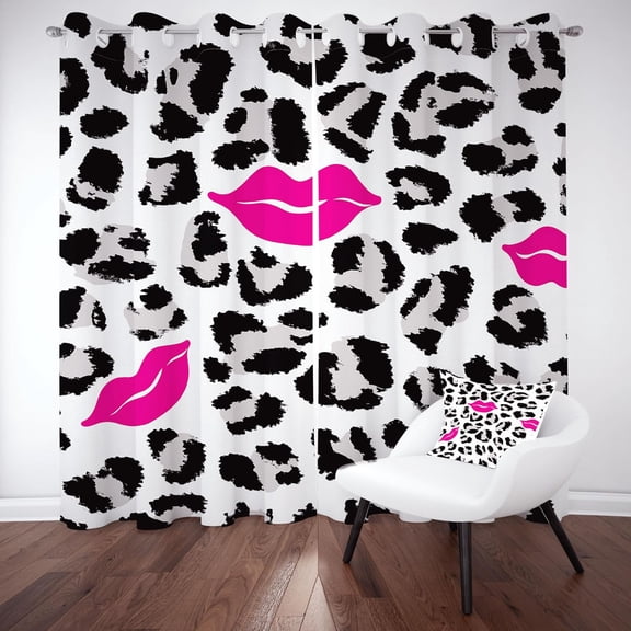 Leopard Print Blackout Curtains For Bedroom, Red Lips Grommets Curtains Room Darkening Soundproof Thermal Insulated 29"W x 63"L (Pack of 2)