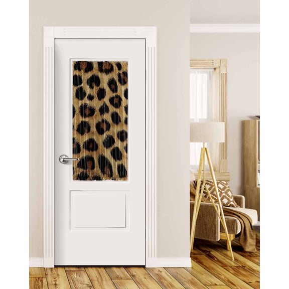 Leopard Print Blackout Door Curtains for French, Glass,Front, Back, Patio Door, Brown Yellow Retro Animal Fur Pattern Thermal Insulated Rod Pocket Window Curtain Drapes With Tiebacks 25"x40"