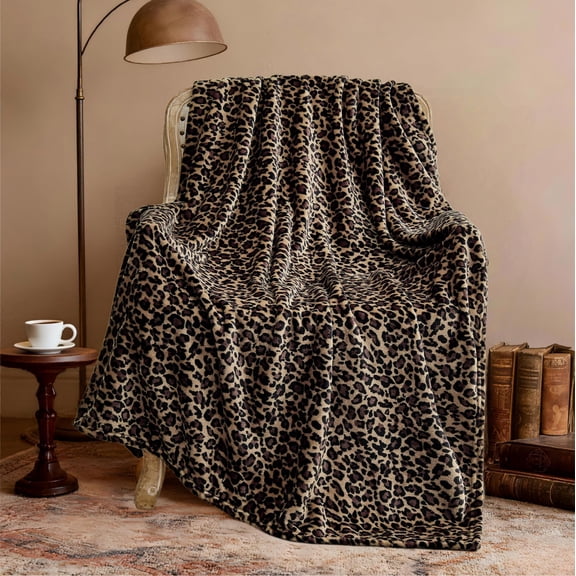 Leopard Print Blanket Fleece Throw For Bed Sofa Travel And Camping  Super Soft Cozy Fluffy Plush All Seasons 50"x60" (mocha Brown)