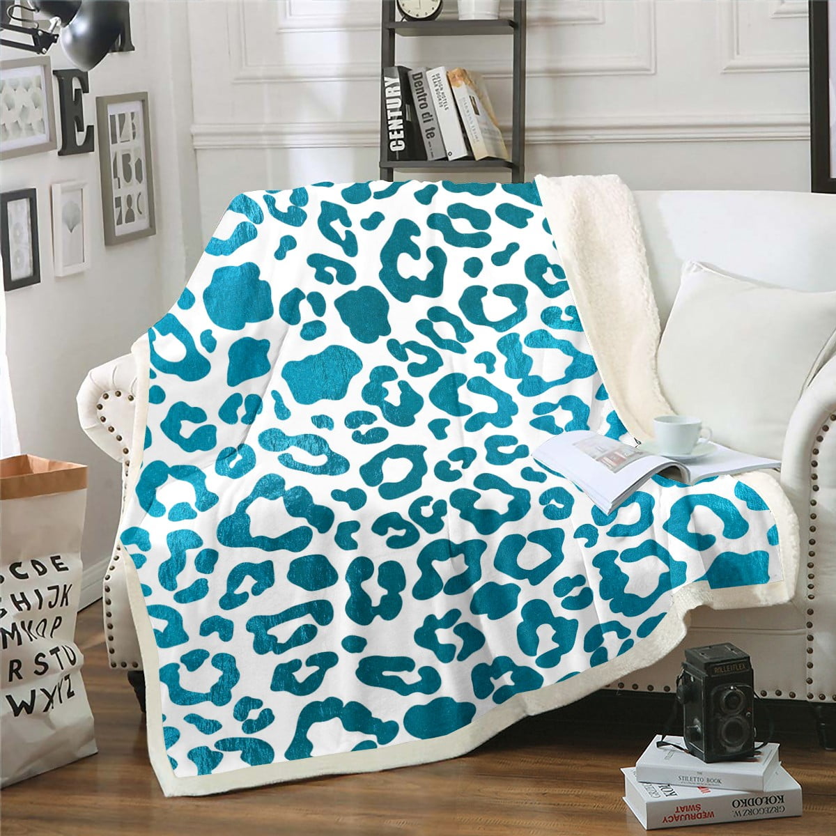 Leopard Print Blanket Sky Blue Cheetah Print Throw Blanket 30"x40" for Women Girls Men,Wild