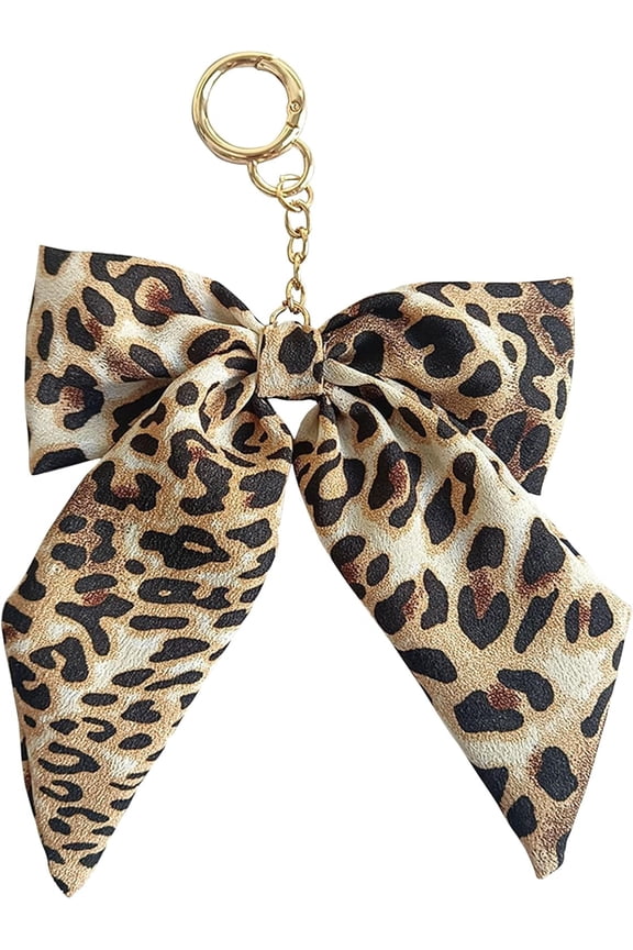 Leopard Print Bow Bag Charm Keychain for Purses and Handbags, Lightweight Fabric Bag Accessory for Women