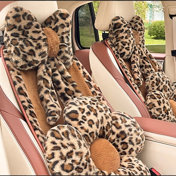 Leopard Print Bow Car Headrest Decoration Plush Soft Material, Universal Fit For Most Vehicle Headrests, Cross-Border New Product To Enhance Interior Styling