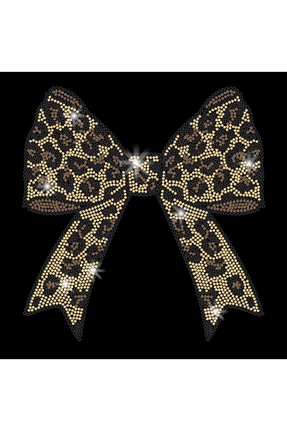 Leopard Print Bow Crystal Rhinestone Iron on Transfer Applique DIY Transfer Decal Leopard Glitter Rhinestone Pattern Decoration for T-Shirt Bag Pillows Jackets 29.7x21CM