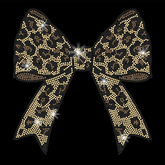 Leopard Print Bow Crystal Rhinestone Iron on Transfer Applique DIY Transfer Decal Leopard Glitter Rhinestone Pattern Decoration for T-Shirt Bag Pillows Jackets 29.7x21CM