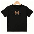 thumbnail image 1 of Leopard Print Bow Girls Graphic Tee, Cute Retro Cheetah Ribbon 100% Cotton Kids Short Sleeve T-Shirt, 1 of 5