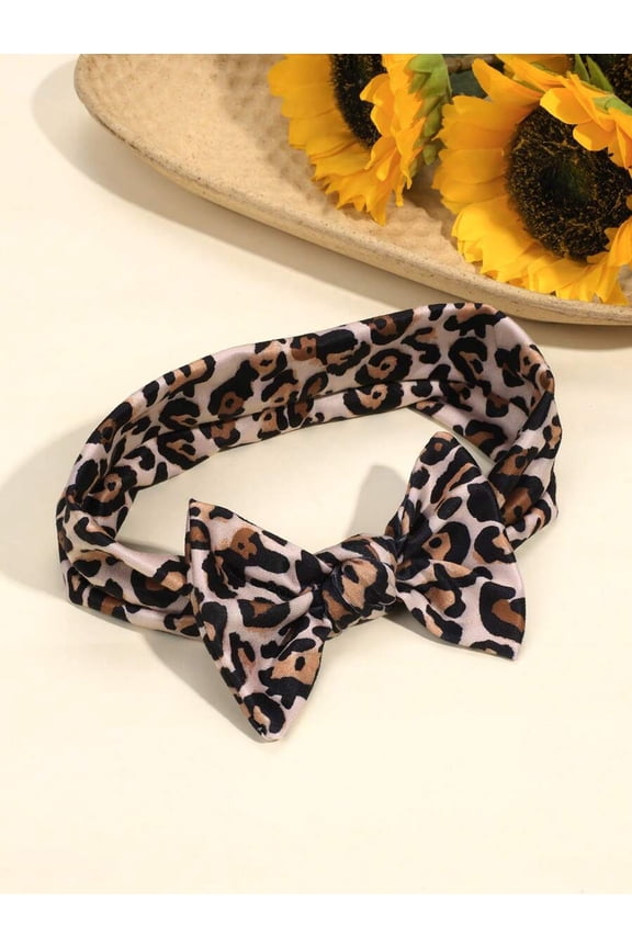 Leopard Print Bow Headband Classic Pattern Stretchy Hair Accessory 1pc