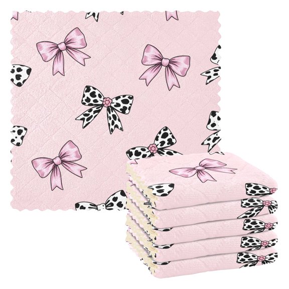 Leopard Print Bow Kitchen Cloth Dish Towels for Drying Washing Absorbent Dish Rags Reusable soft kitchen dishcloth set 6 Pack