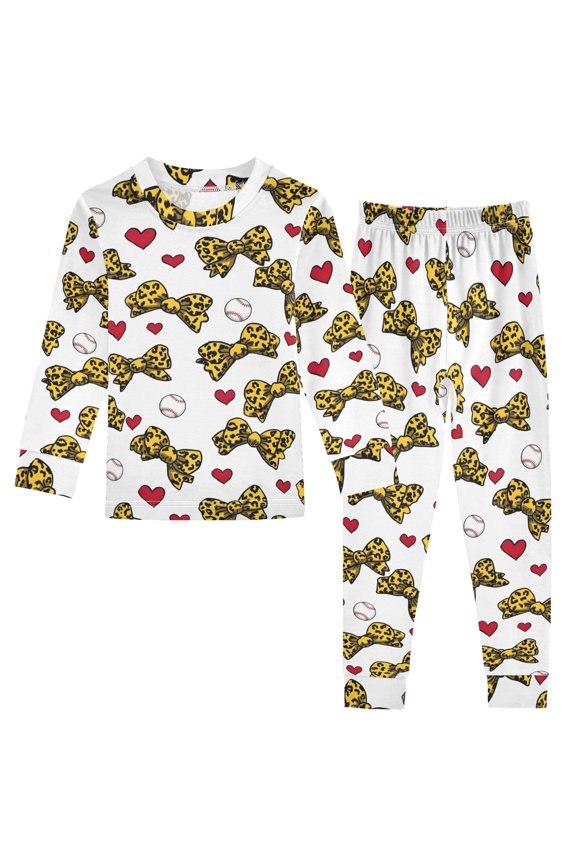 Leopard Print Bowknot Pattern Cotton Pajamas 2 Piece Set Sleepwear Soft and Comfortable Homewear Nightwear