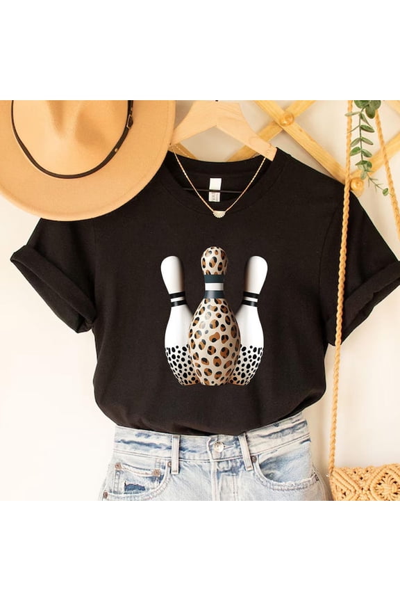 Leopard Print Bowling Shirt - Stylish and Trendy Bowling Pins Design for Women Tshirt All Size S-5XL