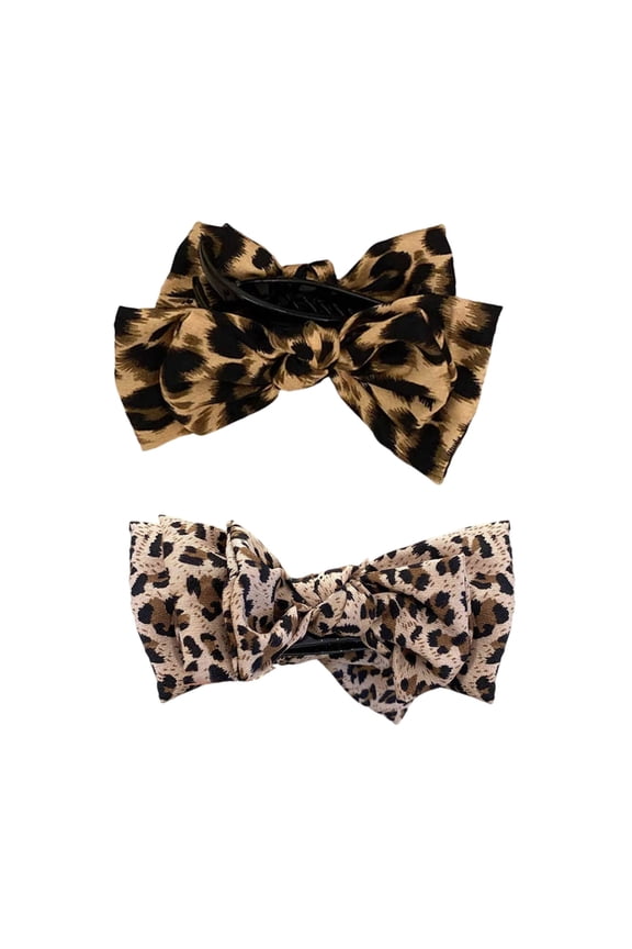 Leopard Print Bows Hair Claw Large Bows Unique Barrettes Head Ornaments
