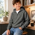thumbnail image 1 of Leopard Print Boys Hoodies Quarter Zip Up Hooded Sweatshirt Lightness Comfortable Long Sleeve Hoodies Kids Fall Winter Clothes, 1 of 4