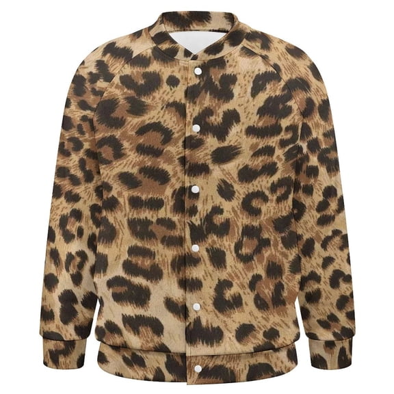 Leopard Print Brown Baseball Jersey Fashion Ribbed Sleeve Man Women's Jacket Motion Tops XXS-6XL