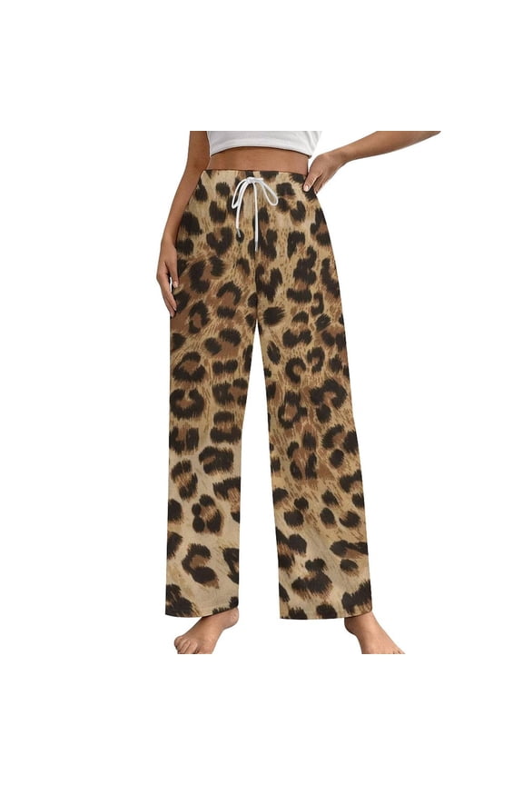 Leopard Print Brown Women's Pajamas Pajama Pants Women's Sleepwear Lounge Sleep Bottoms Stretch with Pockets