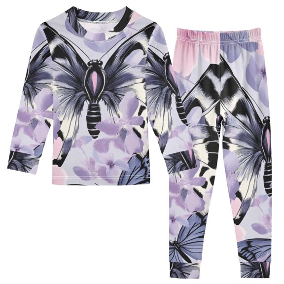 Leopard Print Butterflies Pink Roses Cotton Pajama Set Long Sleeve Top and Pants Sleepwear Unisex 3T