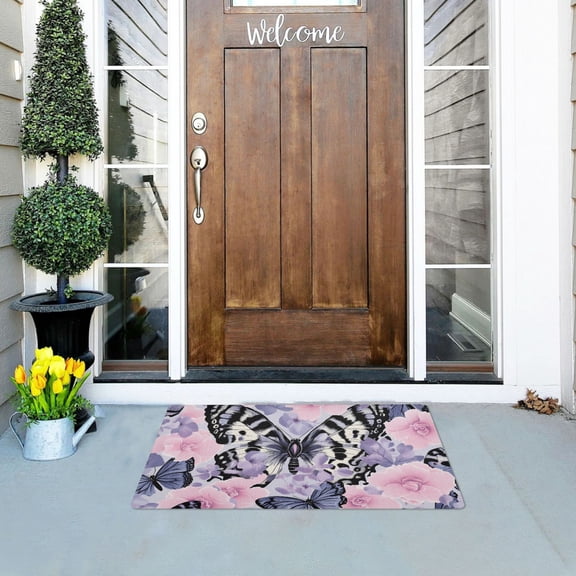Leopard Print Butterflies Pink Roses Doormats Welcome Mats Gate Pads Entryway Outdoor 32" x 20"