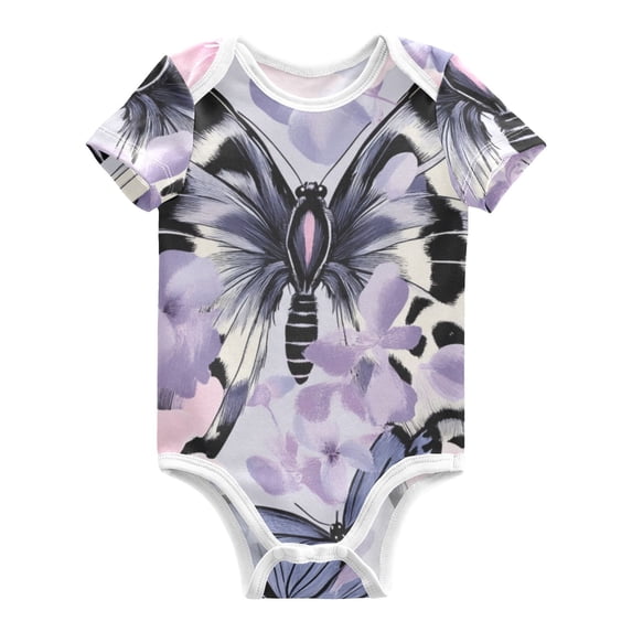 Leopard Print Butterflies Pink Roses Pure Cotton Bodysuit Short Sleeve Pajamas One-Piece Romper Unisex 2T