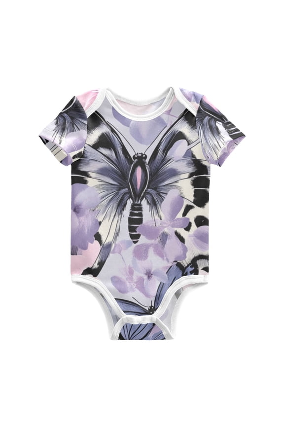 Leopard Print Butterflies Pink Roses Pure Cotton Bodysuit Short Sleeve Pajamas One-Piece Romper Unisex 9M