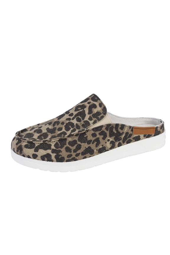 Leopard Print Canvas Mules for Women,Casual Slip On Loafers, Lightweight Comfortable Walking Shoes, Breathable Summer Fashion Slippers with Non-Slip Sole for Indoor Outdoor Use,Spring Shoes for Women