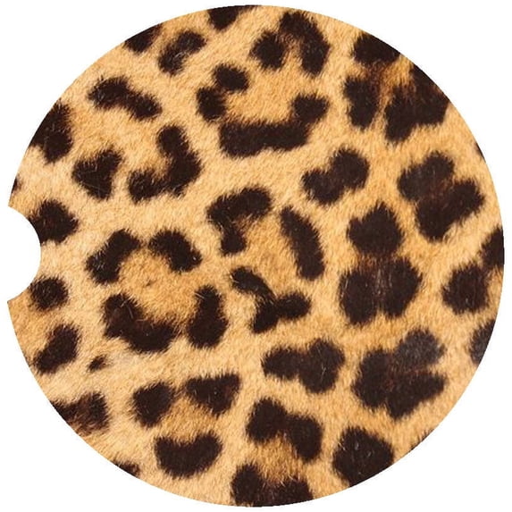 Leopard Print Car Coaster, Absorbent Stoneware Car Cup Holder Coaster, Set of 2