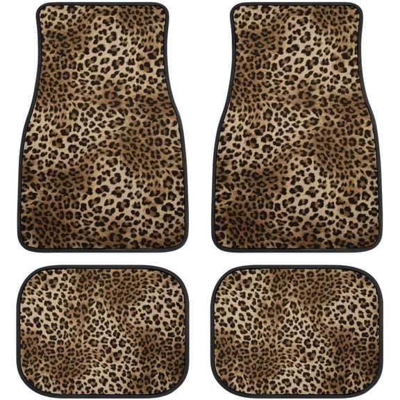 Leopard Print Car Floor Mats Set of 4,Leopard Animal Skin Pattern Vehicle Front Rear Carpets Mat Decorative Car Floor Carpets Rugs Non-Slip Auto Car Accessories Universal Fit for Car SUV Truck Van