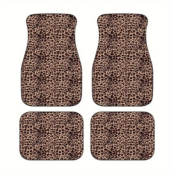 Leopard Print Car Floor Mats Set, All-Weather Universal Size for Front and Rear Seats, Suitable for SUVs, Limousines, LKWs, 4pcs 3