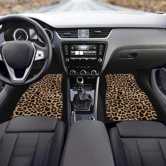 Leopard Print Car Floor Mats Set, All-Weather Universal Size for Front and Rear Seats, Suitable for SUVs, Limousines, LKWs, Front FloorMat