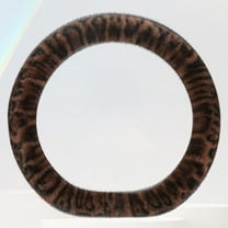 Leopard Print Car Steering Wheel Cover with Anti-Slip Rubber Ring Winter Warm Plush Auto Accessories Universal 15 Inch, D-Coffee