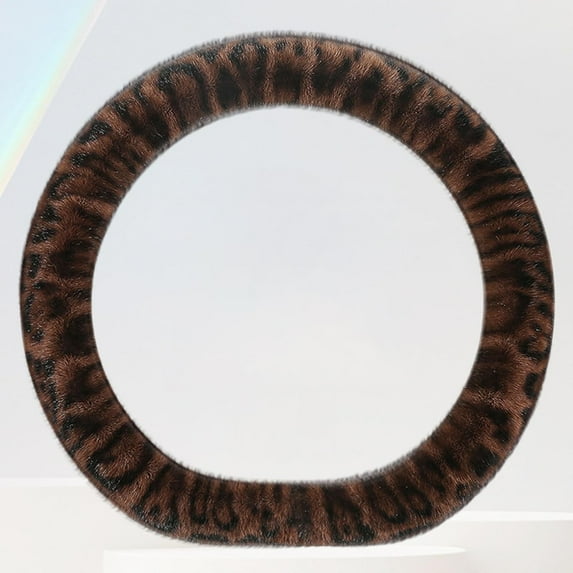 Leopard Print Car Steering Wheel Cover with Anti-Slip Rubber Ring Winter Warm Plush Auto Accessories Universal 15 Inch, D-Coffee