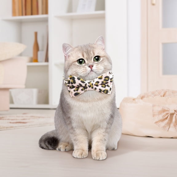 Leopard Print Cat Collar with Removable Bow Tie and Bell, Adjustable Breakaway Buckle Kitten Necklace, Cute Fashion Accessory for Small to Large Cats, Soft Polyester Cotton Blend