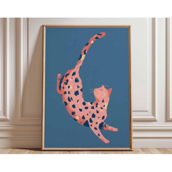 Leopard Print Cat Wall Art, Unframed Paper Poster 24x36in