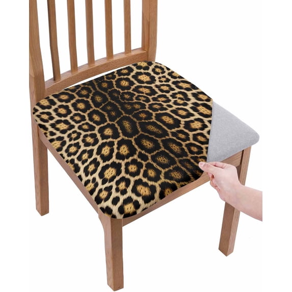 Leopard Print Chair Seat Covers for Dining Room Stretch Chair Seat Covers Set of 4, Farmhouse Gradient Animals Texture Chair Seat Protector Cushion Slipcovers for Kitchen Restaurant Office