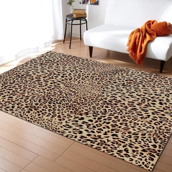 Leopard Print Cheetah Art Washable Runner Rug, Fashion Sexy Leopard Pattern Bedroom Rug Under Bed Sturdy Non Slip for Inside Outdoor House Hallway Anti Fatigue Decor 5 x 7ft