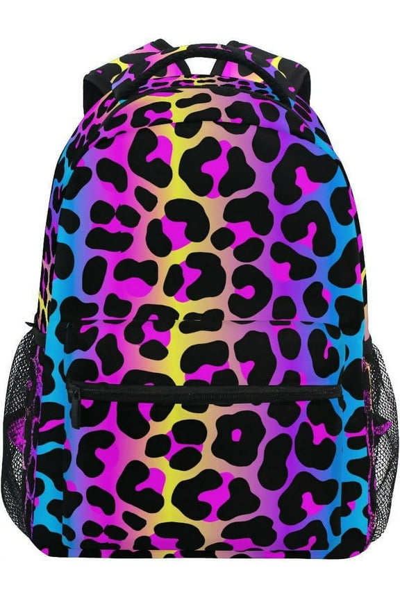 Leopard Print Cheetah Neon Gradient Backpack School Bag Travel Daypack Rucksack For Students , Laptop Backpack Unisex
