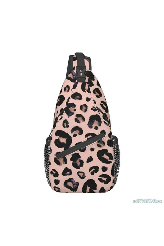 Leopard Print Cheetah Pink Sling Bag Unisex Crossbody Backpack Travel Shoulder Bag Waterproof Daypack for Beach Camping Hiking