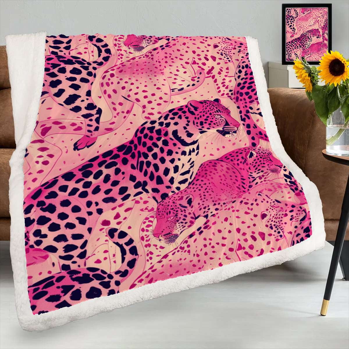 Gray Cheetah Leopard Pattern Print Hooded Blanket