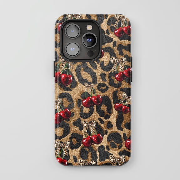 Leopard Print Cherry For iPhone Protective Phone Case Trendy Fashion Red Brown