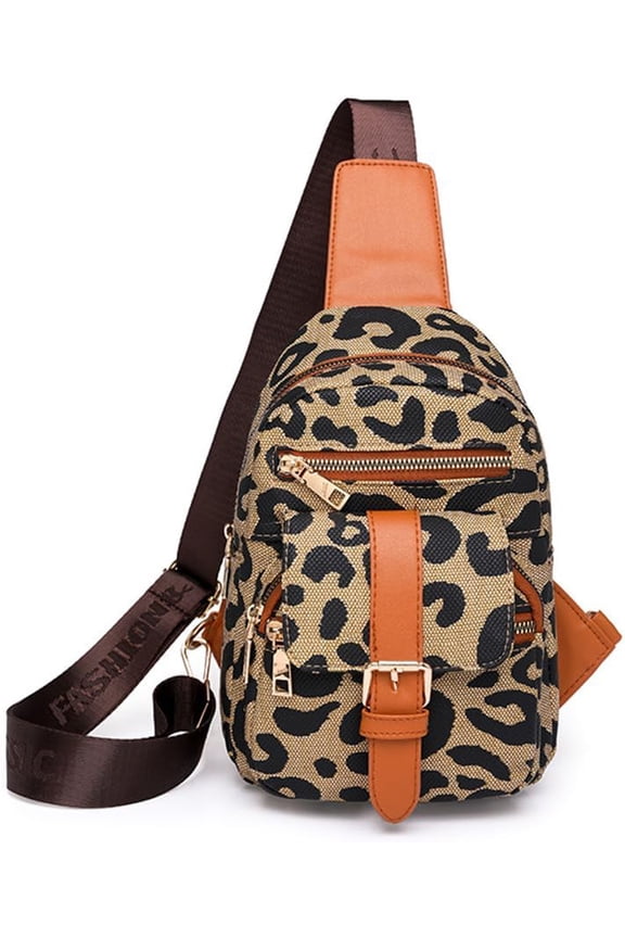 Leopard Print Chest Bag for Women Cheetah Print Crossbody Sling Bag Purse Casual Multi Zipper Travel Hiking Daypack (Leopard-1)