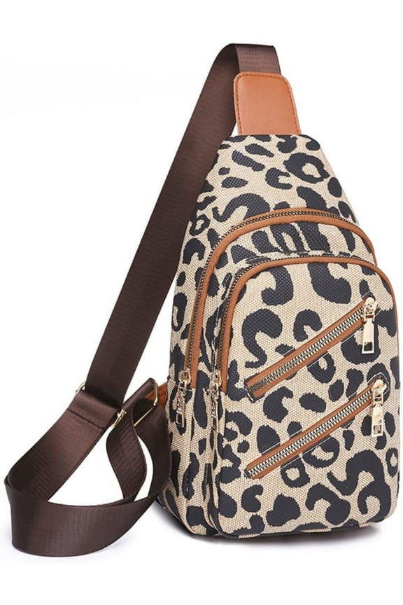 Leopard Print Chest Bag for Women Letter Print Crossbody Sling Backpack with Wide Strap Multipurpose Fanny Daypack (leopard print)