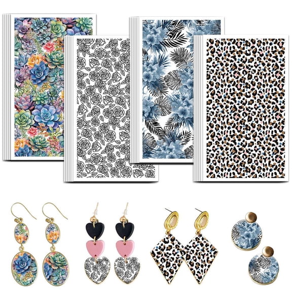 Leopard Print Clay Transfer Paper 4 Design 24Pcs Transfers Paper for Polymer Succulents and Tropical Flowers Polymer Clay Transfer Sheets Small